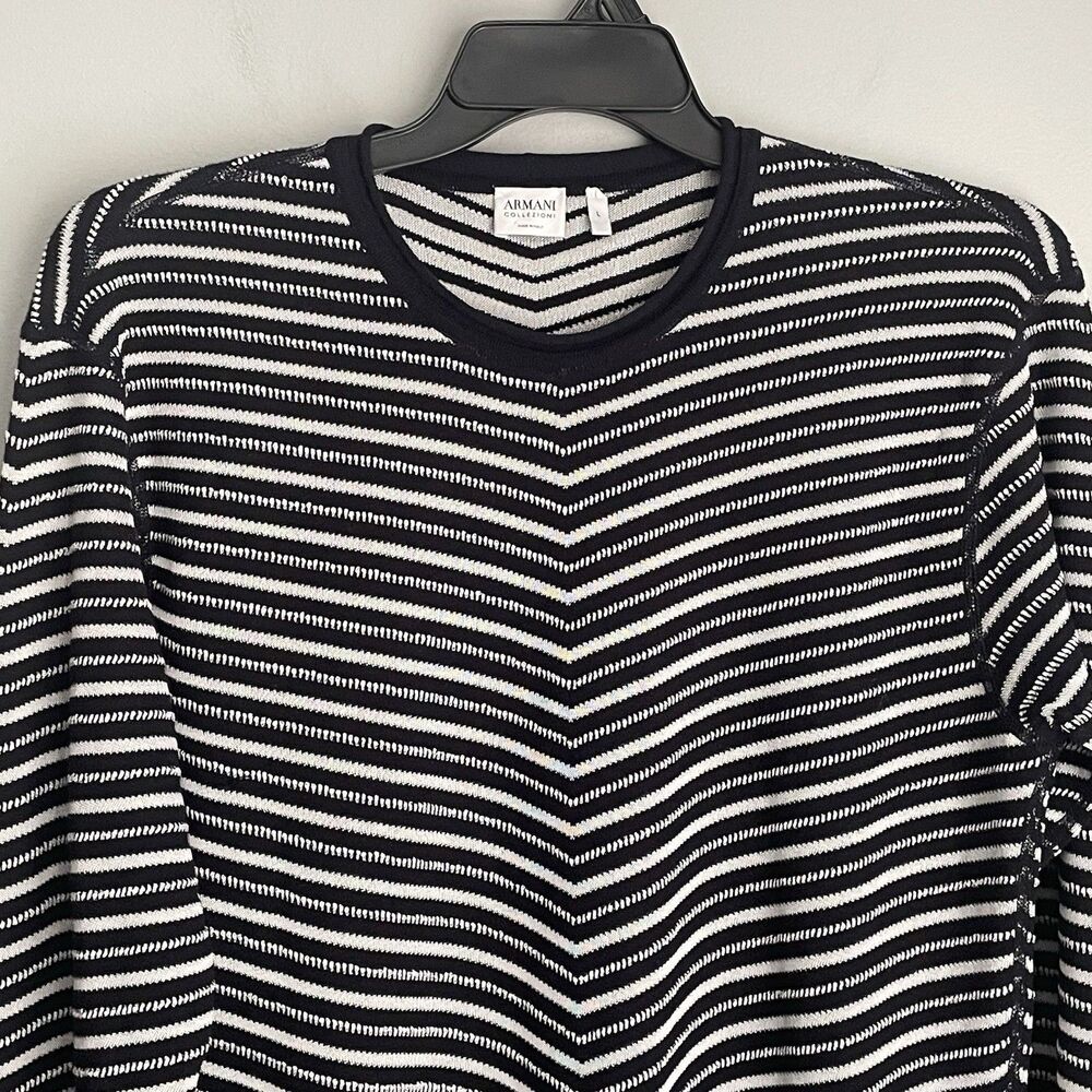 Armani Collezioni Italy Striped Navy White Top Women's L Long Sleeve Pullover - Picture 5 of 16